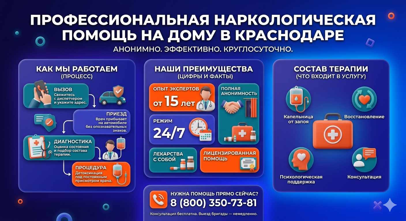 Инфографика о принципах лечения алкоголизма на дому в Арске: этапы вызова нарколога, преимущества анонимной детоксикации и состав медицинской помощи.